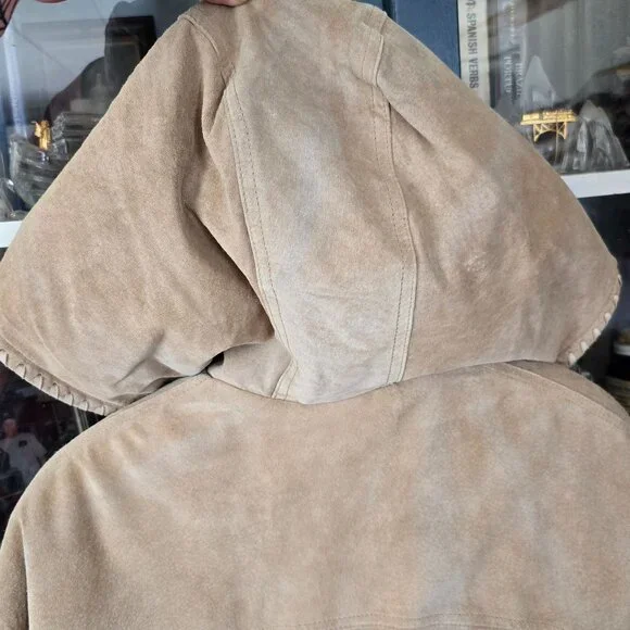 VTG Weathervane Women Suede Leather Coat Med Hood Fleece Lining Western Cowgirl - Picture 8 of 12
